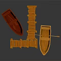 Wooden Boat 3D Model Design With Wooden Dock Red Seat And Oar