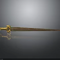 Long Sword With Golden Hilt Metallic Blade And Reflection On Dark Background