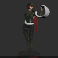 Green Armored Character With Red Eyed Helmet And Red Cape Holding White Serpent Creature