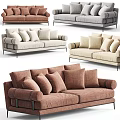 Modern Sectional Sofa with Brown and Gray Plush Cushions Padded Arms and Metal Legs