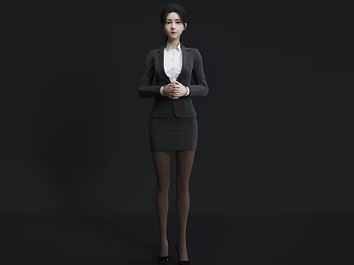 Professional Business Woman In Black Suit With White Shirt And High Heels 3d model