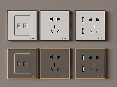 Modern Minimalist Switch Panels With Various Switches And Sockets In White And Gray Colors 3d model