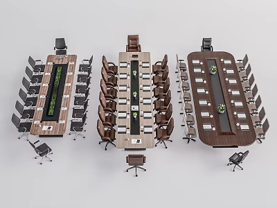 Modern Wooden Conference Tables With Surrounding Chairs For Meeting Room Setup 3d model