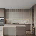 Modern Kitchen Interior With Gray Cabinets Marble Countertop Island And Built-in Oven