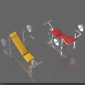 Professional Sports Equipment Weight Benches With Yellow Red Seats And Metal Racks