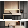 Contemporary Kitchen Interior With Wooden Cabinets Island Counter Oven And Under Cabinet Lighting
