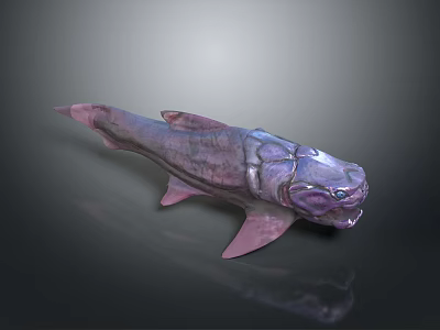 3D Rendered Unique Fish With Purple Pink Color Prominent Eyes Dark Background Reflection 3d model