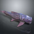 3D Rendered Unique Fish With Purple Pink Color Prominent Eyes Dark Background Reflection