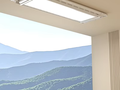 Home Balcony With Scenic Mountain View Blue Sky Ceiling Light And Wall Design 3d model