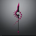 Black And Pink Spear Weapon Featuring Star Decorations Circular Design And Glowing Trail