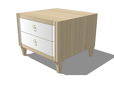 Wooden Bedside Table With Two White Drawers And Metal Handles Simple Design 3d model