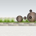 Outdoor Metal Landscape Sculptures With Intricate Cutout Designs In Public Space With Blue Sky Greenery