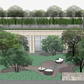 Courtyard Garden Design Featuring Lush Trees Green Lawn Circular Seating And Stone Pathways