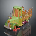 Green Classic Toy Truck with Wooden Sides Loaded with Items and Red Blocks Nearby
