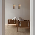 Modern Minimalist Leisure Chairs With Wooden Frame And Light Cushions In Neutral Interior Space