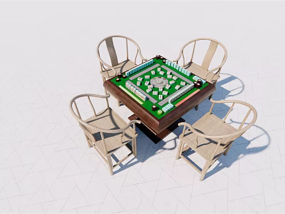 Modern Entertainment Table with Mahjong Game Green Surface and Four Chairs 3d model