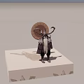 Mythical Game Character Design With Long White Beard Purple Robe And Curved Antlers