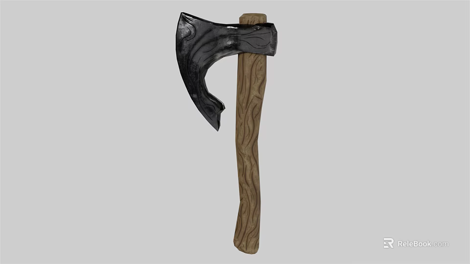 Classic Axe With Black Metal Head And Natural Wooden Handle Design 3d model 