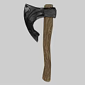 Classic Axe With Black Metal Head And Natural Wooden Handle Design