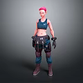 Game Movie Character With Pink Hair Dark Blue Nike Tank Black Gloves And Brown Boots