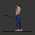 Male Character Wearing White Tank Top Blue Jeans Red Gloves Holding Hammer On Green Mat