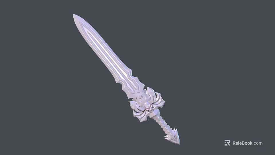 Decorative Silver Sword With Intricate Blade Design And Ornate Hilt Details 3d model 