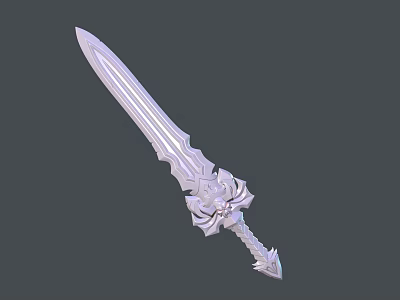 Decorative Silver Sword With Intricate Blade Design And Ornate Hilt Details 3d model