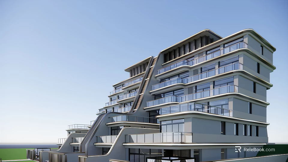 Modern Townhouse Exterior Design Featuring Balconies Multiple Floors And Glass Windows 3d model 