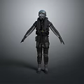 Dark Tactical Gear Figure In Protective Suit With Helmet Mask And Backpack
