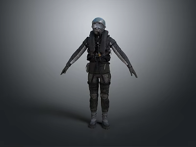 Dark Tactical Gear Figure In Protective Suit With Helmet Mask And Backpack 3d model