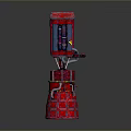 Red Mechanical Weapon with Horn Shaped Front Metal Chains and Stand Base