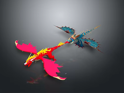 Colorful Dragons Flying And Interacting With Vibrant Red Yellow And Blue Features 3d model