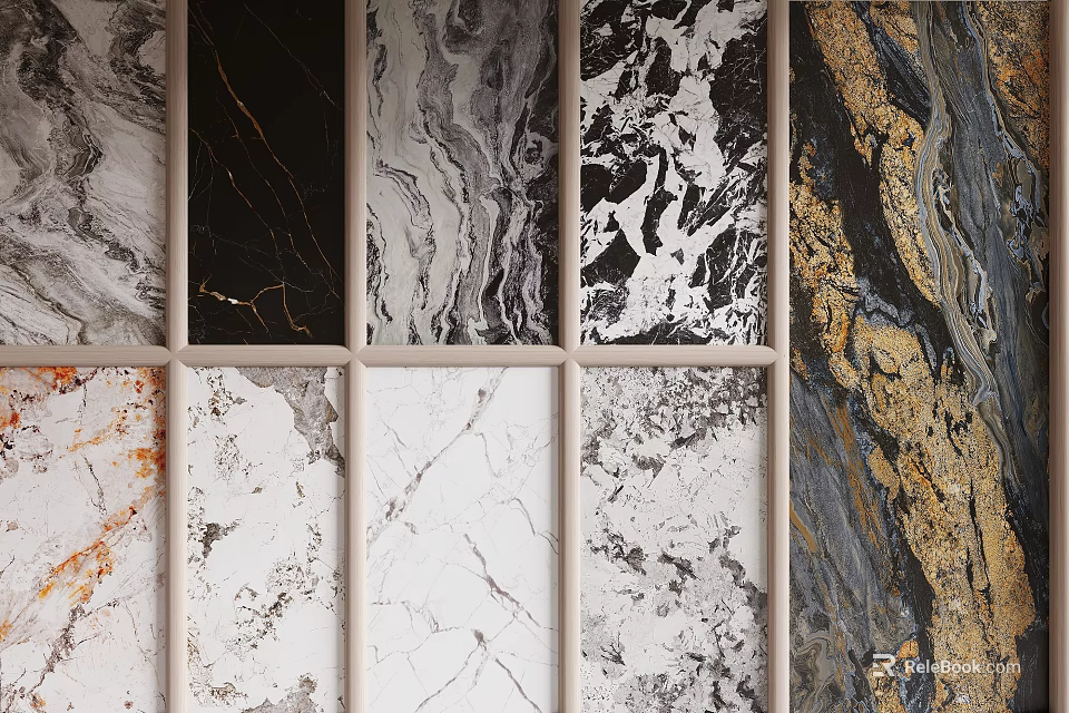 Wall Panels With Various Marble Textures Sample Display For Modern Interior Design 3d model 