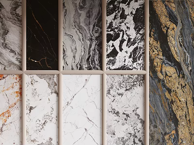 Wall Panels With Various Marble Textures Sample Display For Modern Interior Design 3d model