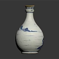 White Ceramic Vase With Blue Wave Patterns And Gold Decorative Rim 3d model