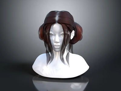 Game and Movie Character Hairstyle with Brown Double Buns and Front Hanging Strands 3d model