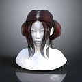Game and Movie Character Hairstyle with Brown Double Buns and Front Hanging Strands