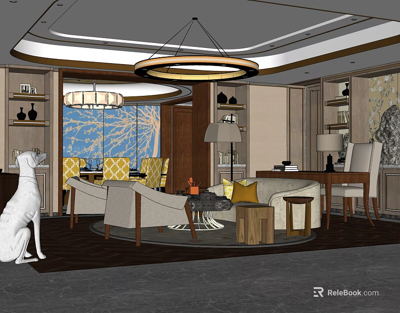 Modern Light Luxury Hotel Guest Room With Chandelier Sofa And Decorative Art 3d model 