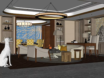 Modern Light Luxury Hotel Guest Room With Chandelier Sofa And Decorative Art 3d model
