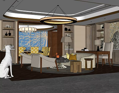 Modern Light Luxury Hotel Guest Room With Chandelier Sofa And Decorative Art 3d model