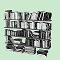 Books And Magazines Arranged On Multi Tiered Bookshelf With Neat Stacks