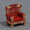 Red Chinese Classical Single Sofa With Gold Carved Ornate Backrest And Upholstered Seat