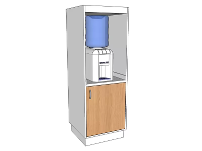 Home Use Water Dispenser With Blue Bottle And Wooden Cabinet Design 3d model