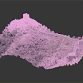 Realistic Great Wall Model On Mountain With Green Vegetation And Watchtowers