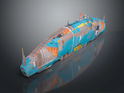 Blue Watercraft With Orange Accents Detailed Surface Structure And Industrial Design Elements 3d model