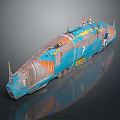 Blue Watercraft With Orange Accents Detailed Surface Structure And Industrial Design Elements