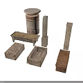 Antique Scenic Components With Carved Columns Wooden Boxes And Pedestals