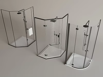 Modern Shower Head Designs In Transparent Glass Shower Enclosures With Various Shapes 3d model
