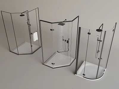 Minimalist Shower Room One-word Shower Room Partition Glass Door Bathroom Hardware Shower 3d model