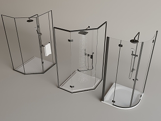 Minimalist Shower Room One-word Shower Room Partition Glass Door Bathroom Hardware Shower 3d model